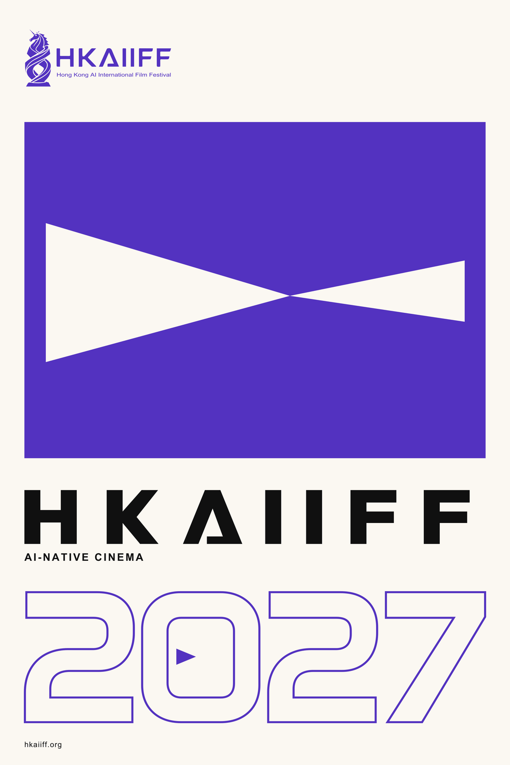 HKAIIFF 2027 poster: an iris field, a beam of negative space and an outlined year